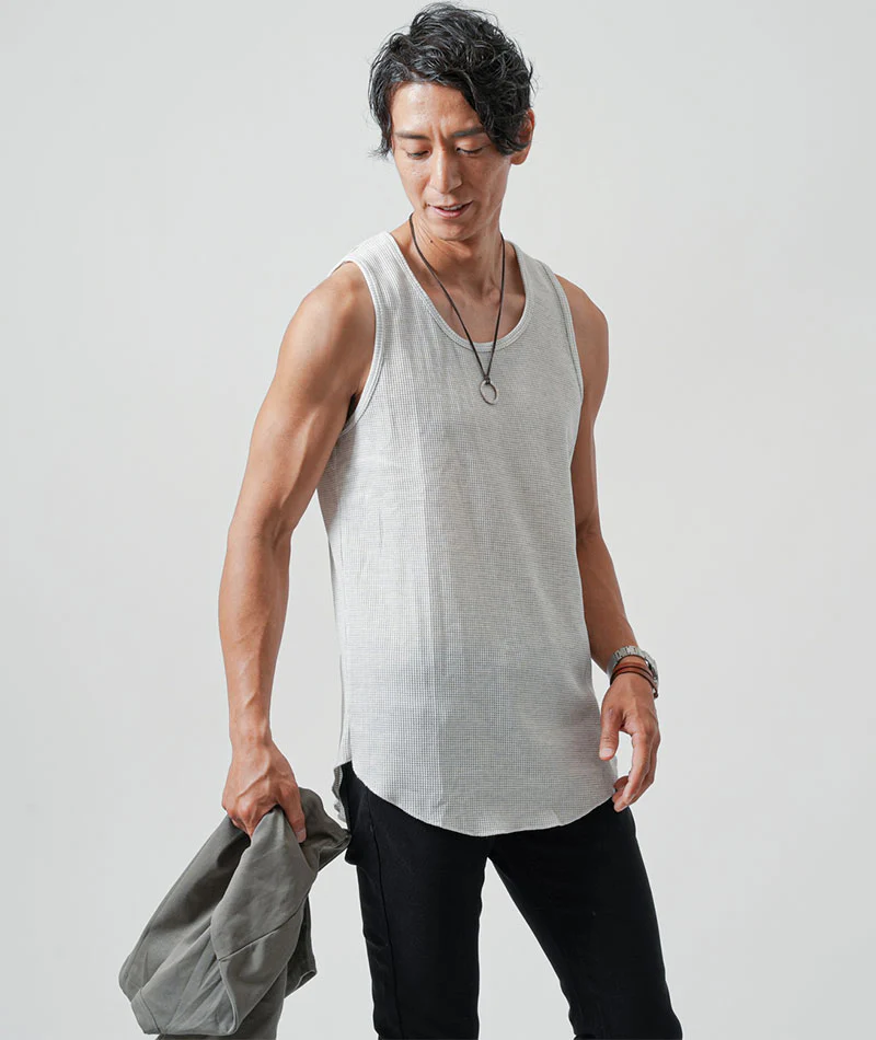 オーバーサイズ半袖クルーネックＴシャツ×ワッフル素材タンクトップ　2枚セット - Image 15