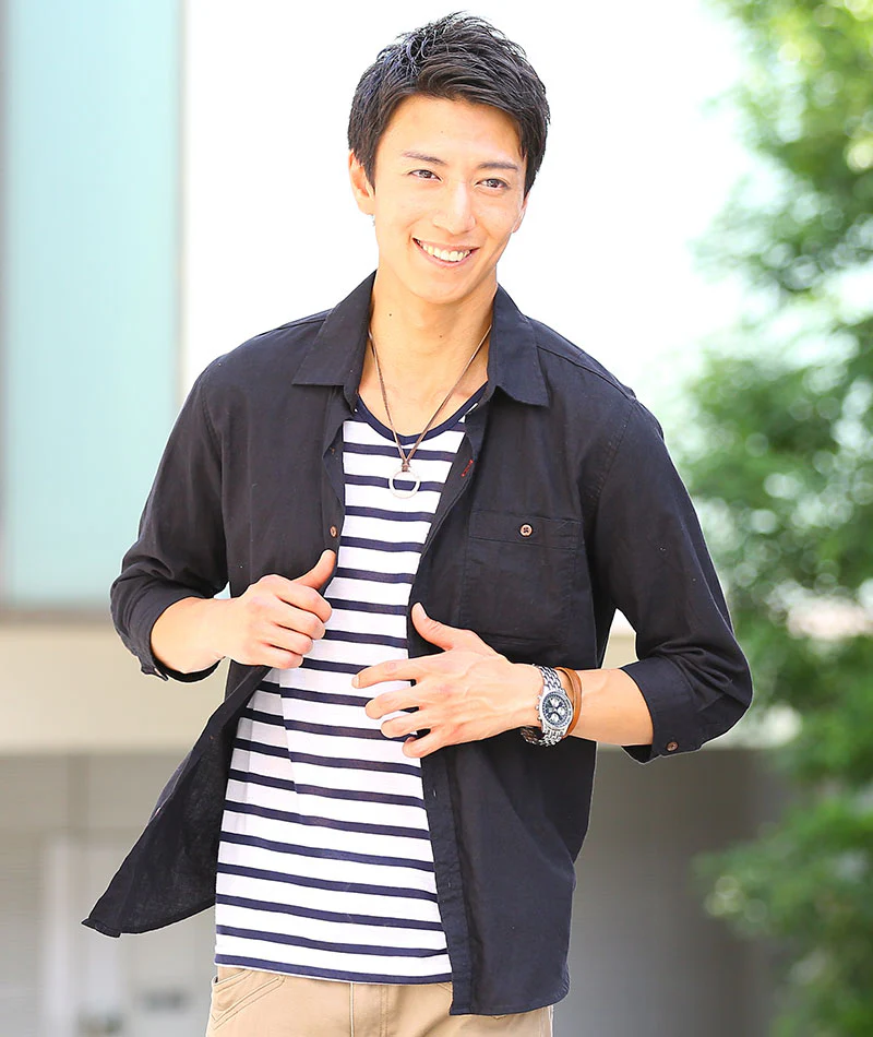 麻混シャツ×ボーダーT　2枚セット - Image 12