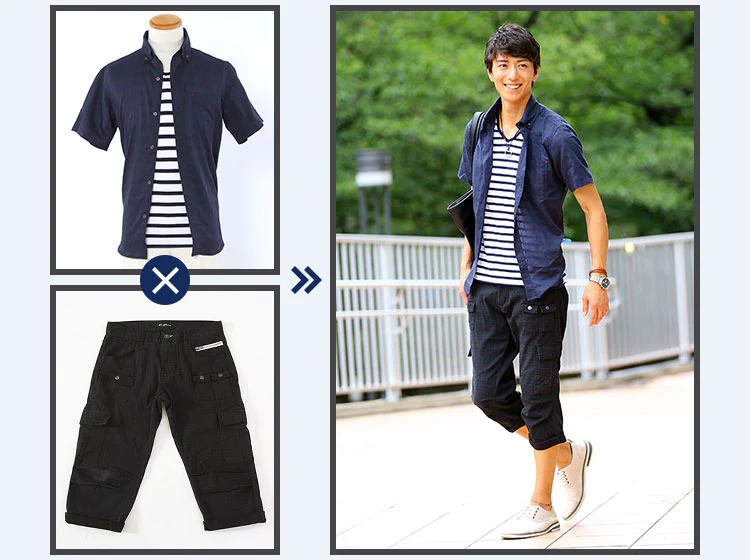 麻混半袖シャツ×ボーダーカットソー　２点セット - Image 41