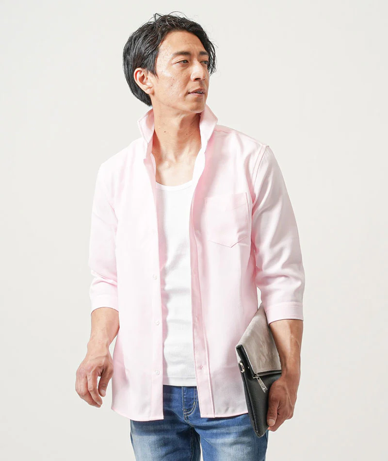 接触冷感パナマ織り7分袖ホリゾンタルカラーシャツ - Image 55