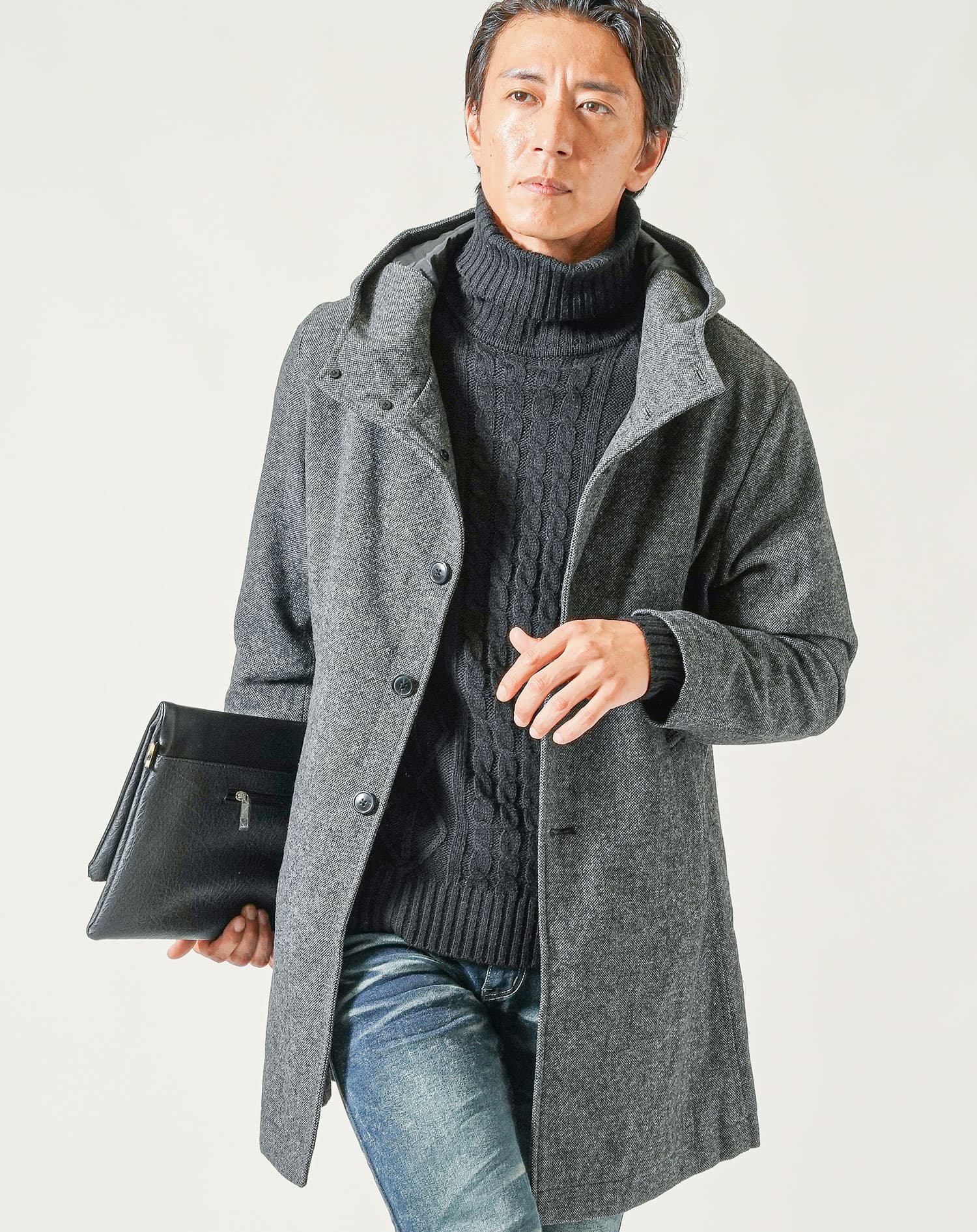 メルトンウールフード付きロングコート - Image 16