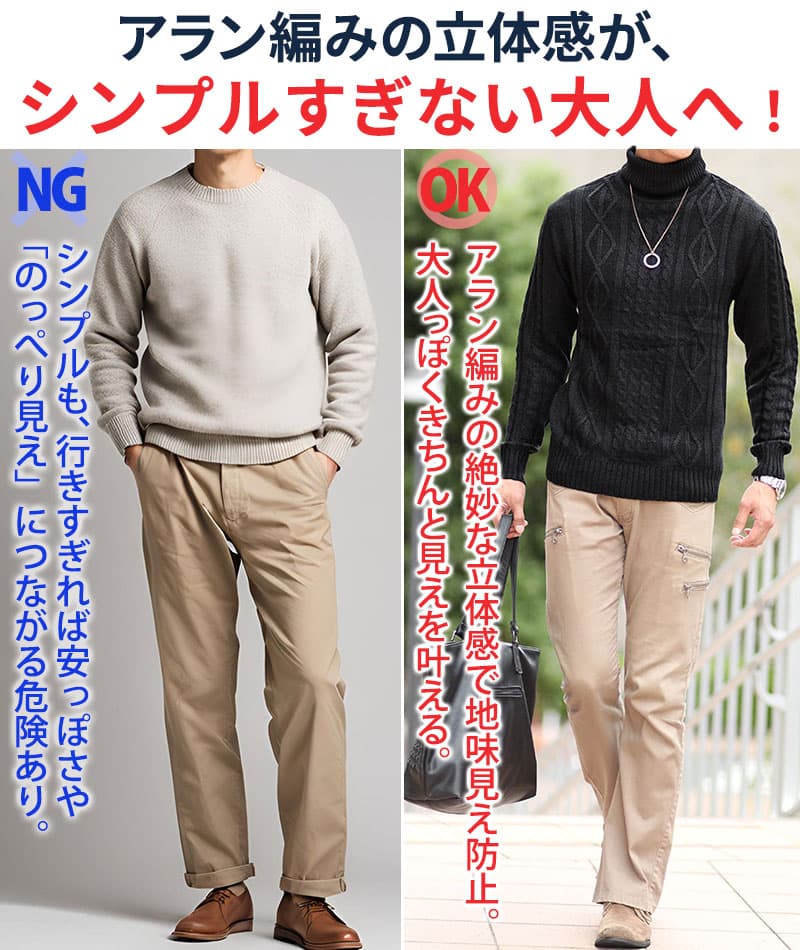 アラン編みアクリルタートルネックニット - Image 3