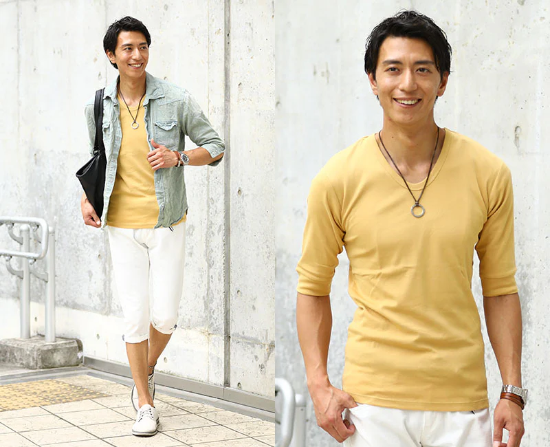 プレミアムコットンリブ付き６分袖クルーネックＴシャツ - Image 65