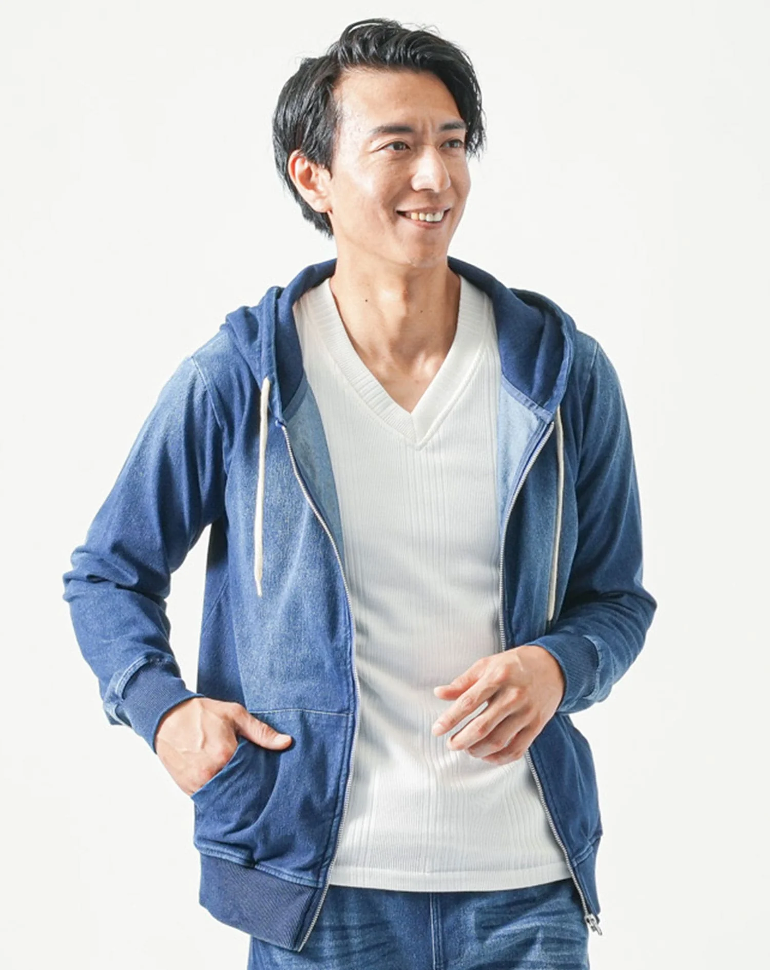 セットアップ　カットデニム長袖ジップアップパーカー×ストレッチジョガーパンツ - Image 3
