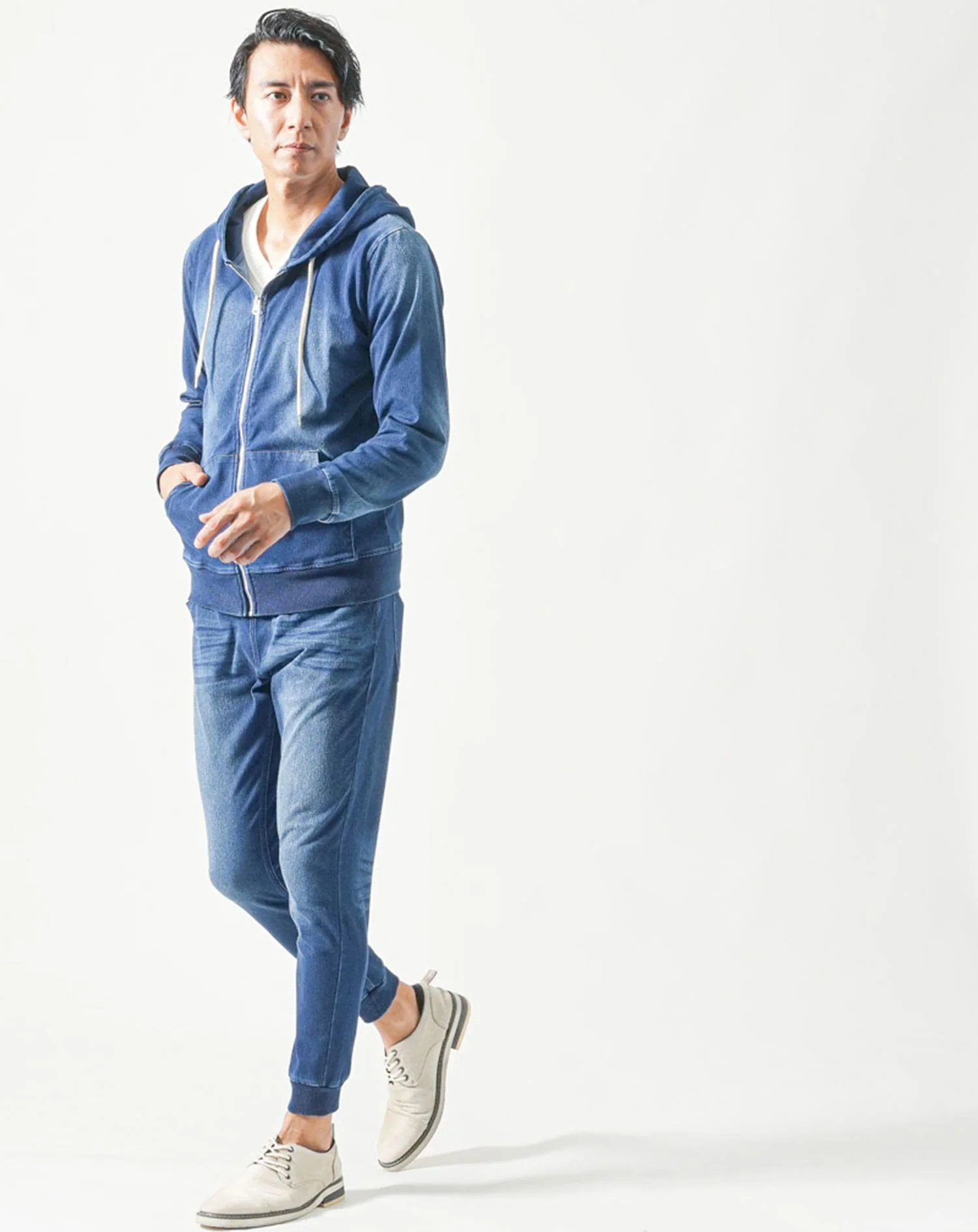 セットアップ　カットデニム長袖ジップアップパーカー×ストレッチジョガーパンツ - Image 5