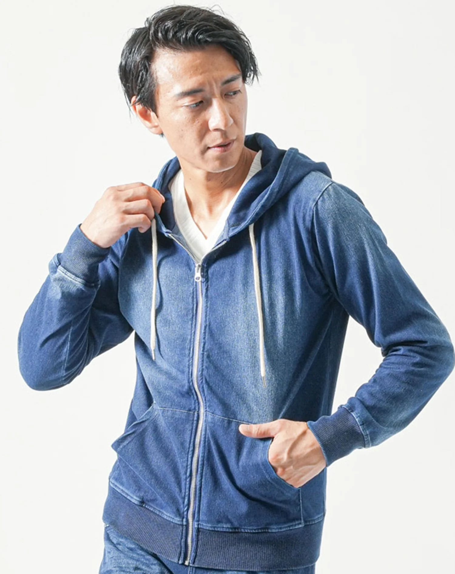 セットアップ　カットデニム長袖ジップアップパーカー×ストレッチジョガーパンツ - Image 6