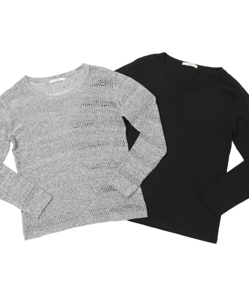 ランダムメッシュクルーネックニット×長袖カットソー　２点セット - Image 30