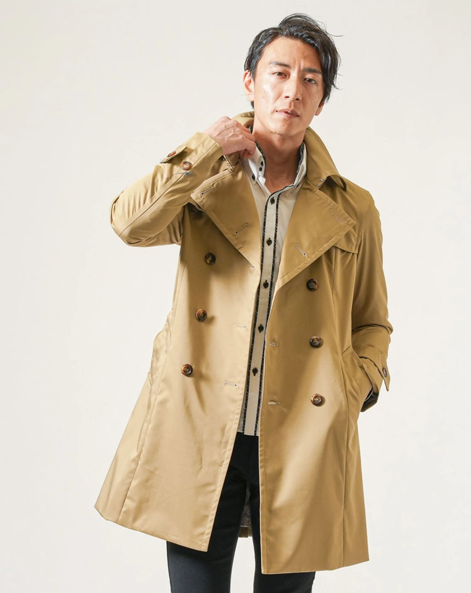 日本製スリムフィットプレミアムダブルトレンチコート - Image 25