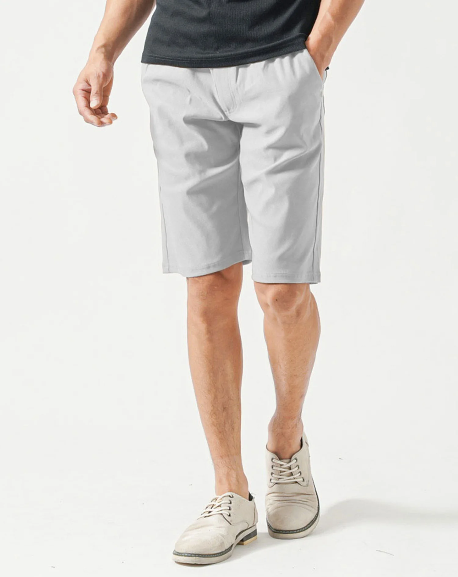 接触冷感グレー色アンクル・クロップド・ハーフパンツ - Image 13