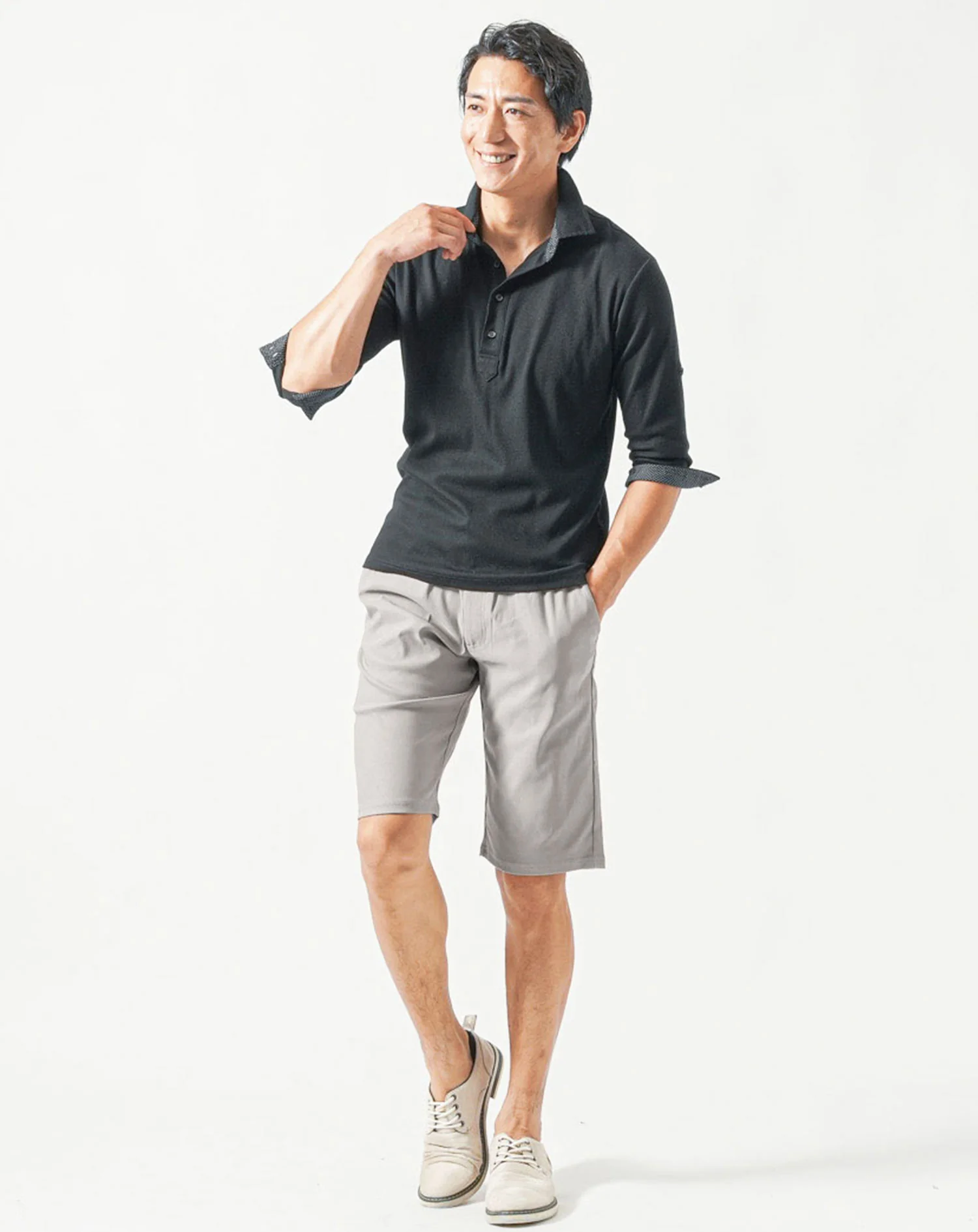 接触冷感グレー色アンクル・クロップド・ハーフパンツ - Image 14