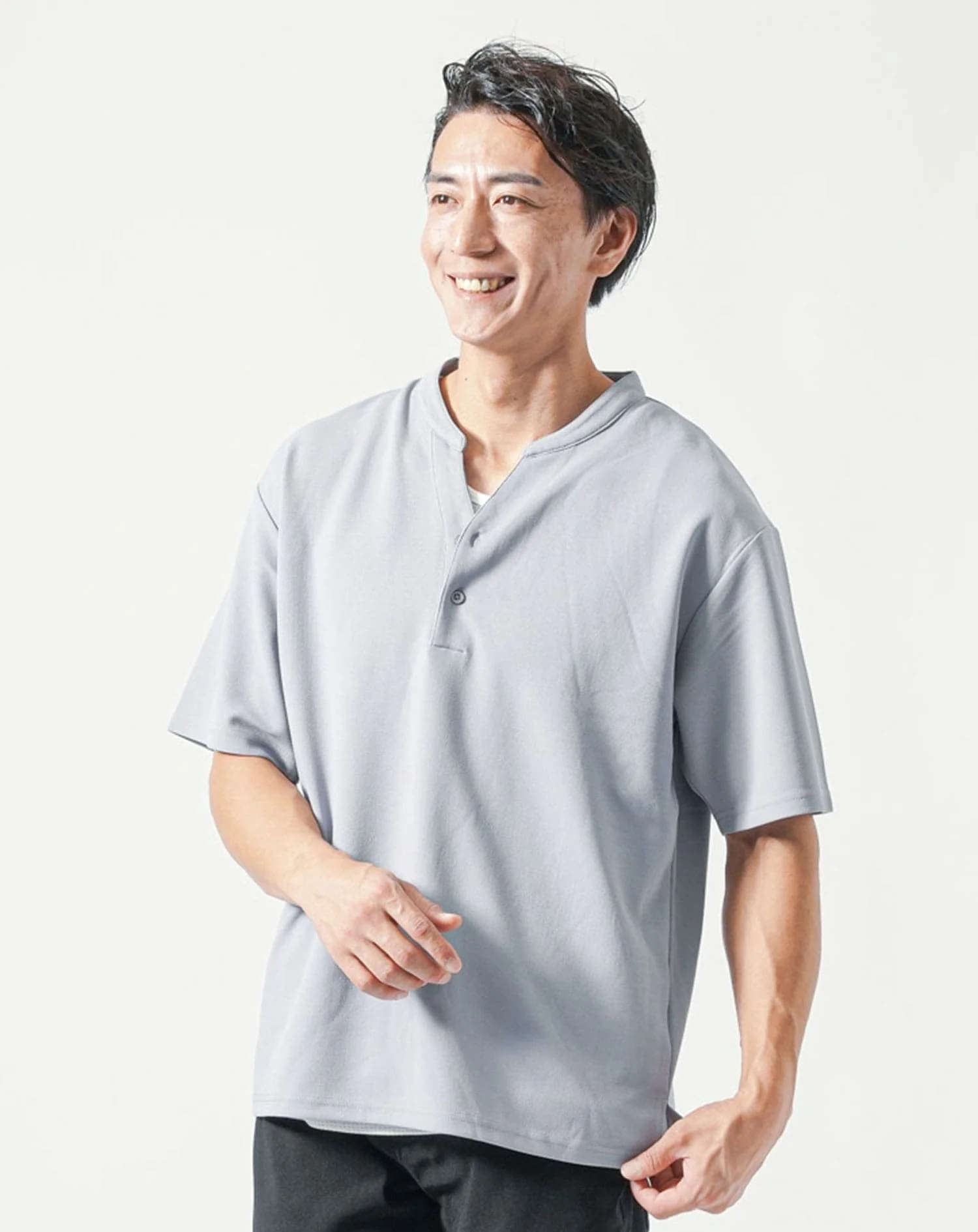 接触冷感オーバーサイズ半袖ヘンリーネックTシャツ×ワッフルタンクトップ 2枚セット - Image 15
