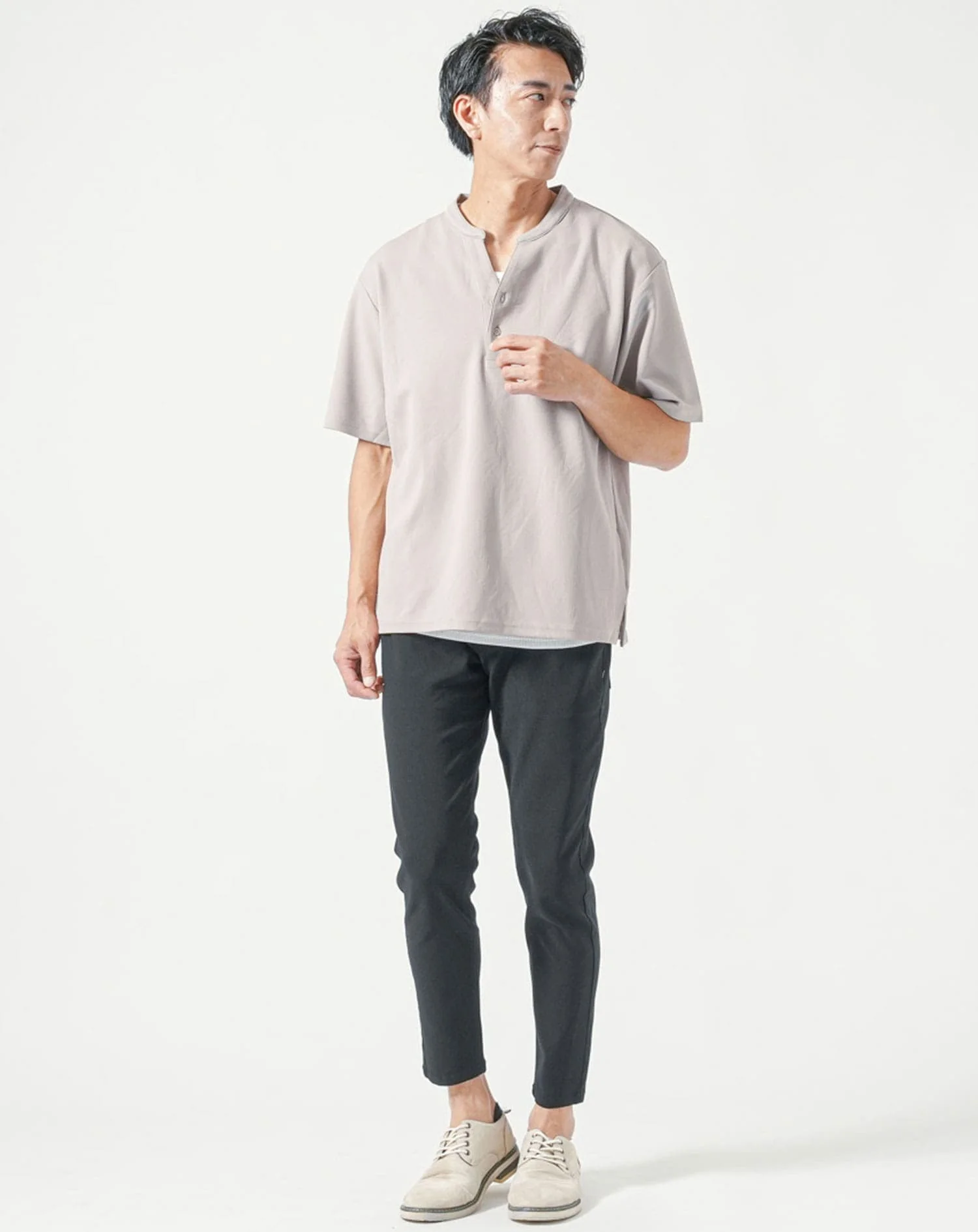 接触冷感オーバーサイズ半袖ヘンリーネックTシャツ×ワッフルタンクトップ 2枚セット - Image 27