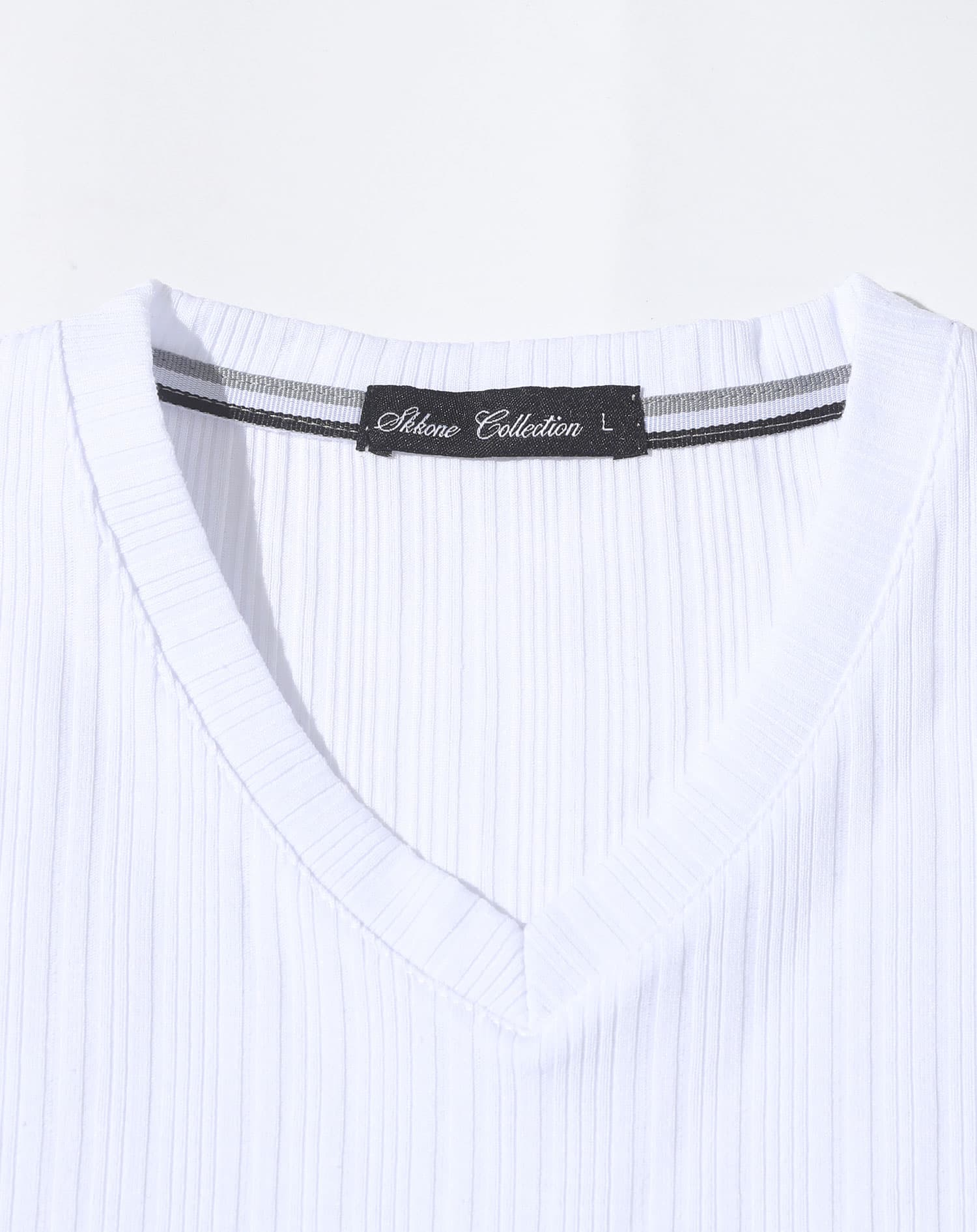 ランダムテレコデザインVネック長袖Tシャツ - Image 14