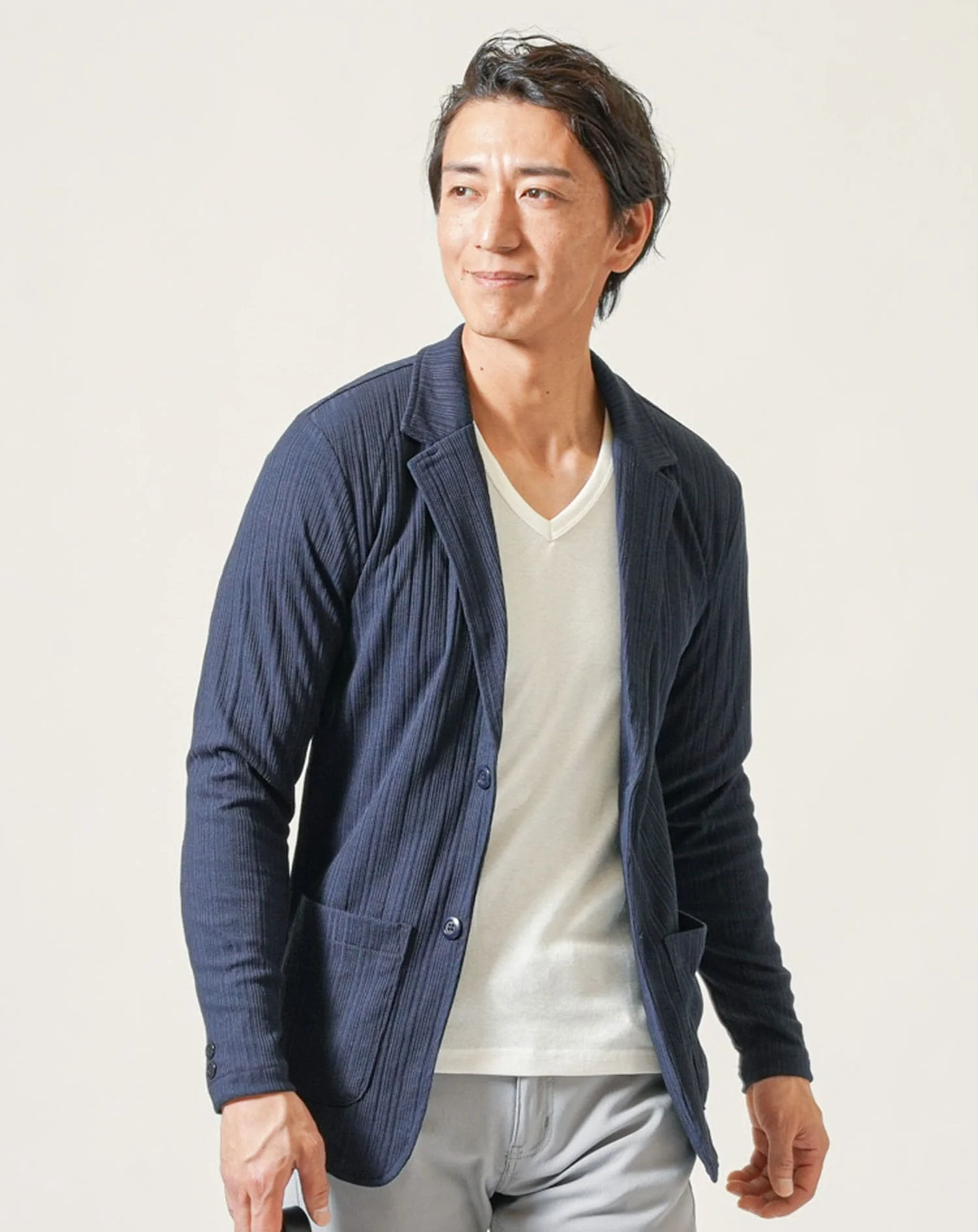 ランダムテレコ長袖テーラードジャケット×長袖フライスTシャツ　2点セット - Image 13