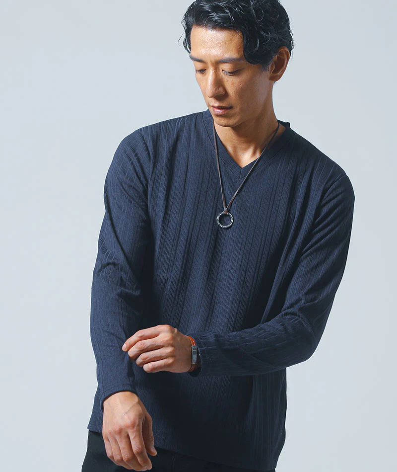 ランダムテレコ素材長袖VネックTシャツ　3枚セット - Image 31