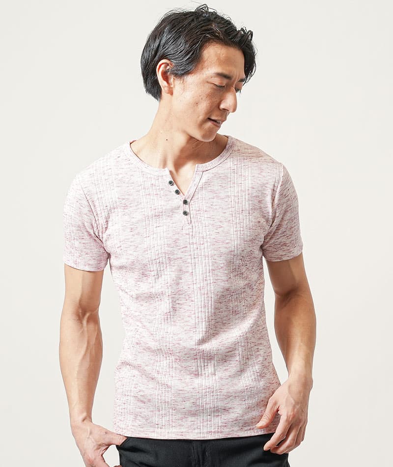 ランダムテレコ素材ヘンリーネック7分袖・半袖Ｔシャツ - Image 70