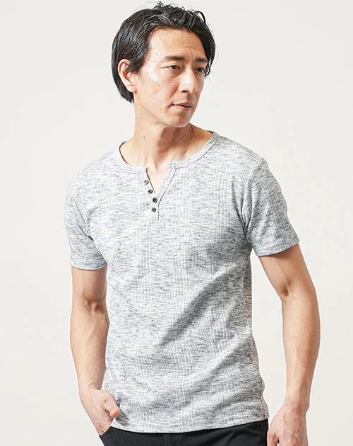 ランダムテレコ素材ヘンリーネック7分袖・半袖Ｔシャツ - Image 98