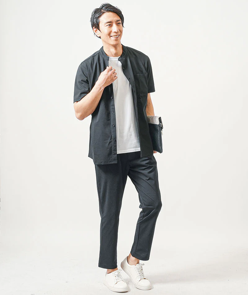 接触冷感バンドカラー半袖シャツ×ストレッチアンクルイージーパンツ　セットアップ - Image 5