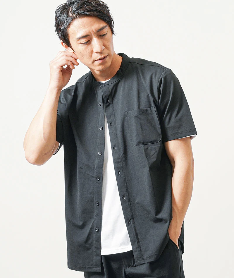 接触冷感バンドカラー半袖シャツ×ストレッチアンクルイージーパンツ　セットアップ - Image 6