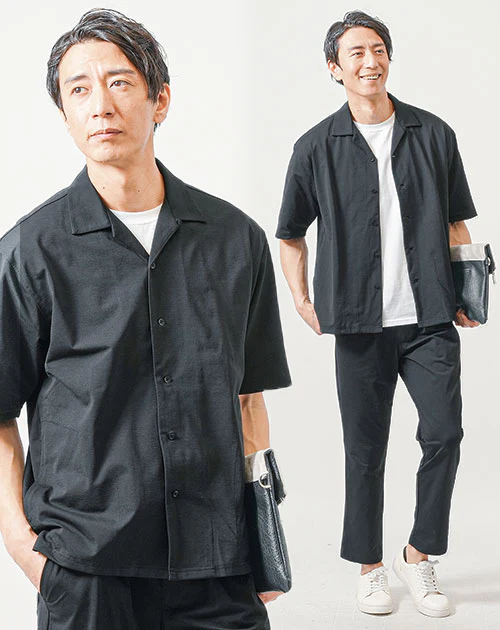 接触冷感ドライイージーケア半袖オープンカラーシャツ×アンクルイージーパンツ　セットアップ - Image 3
