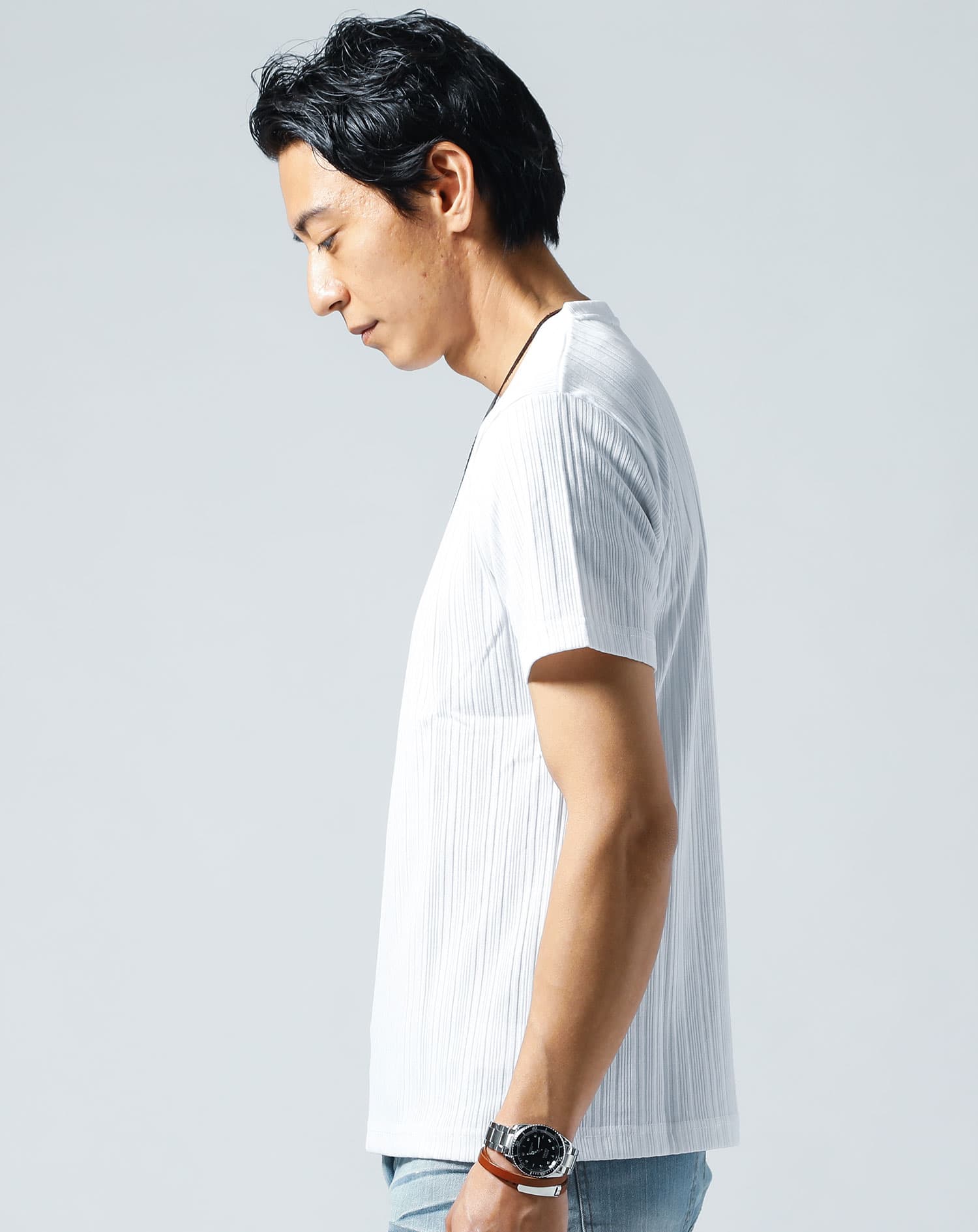 ランダムテレコ素材半袖スリムVネックTシャツ - Image 15