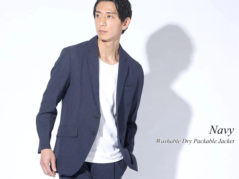 ネイビー薄手ジャケット×白厚手長袖Tシャツ 50代メンズ2点トップスコーデセット biz - Image 4