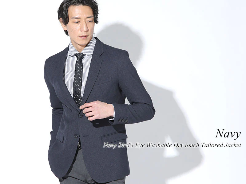 ネイビーテーラードジャケット×白半袖Tシャツ 40代メンズ2点トップスコーデセット biz - Image 4
