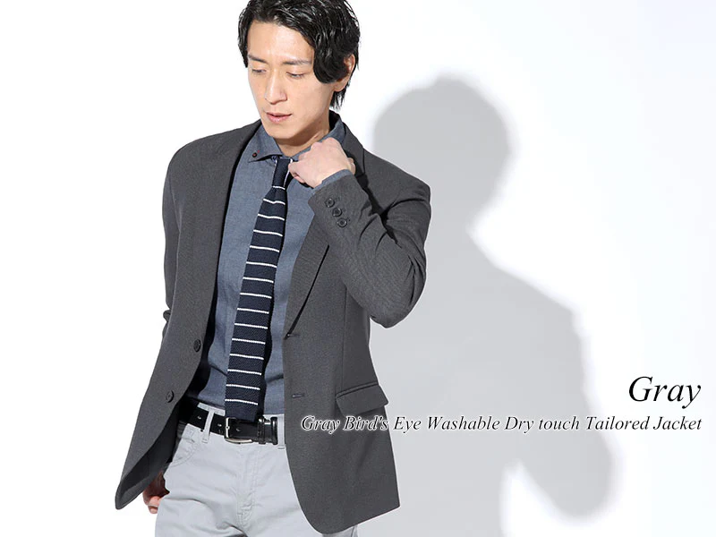 グレーバーズアイウォッシャブルテーラードジャケット×白厚手半袖Tシャツ 40代メンズ2点トップスコーデセット biz - Image 4