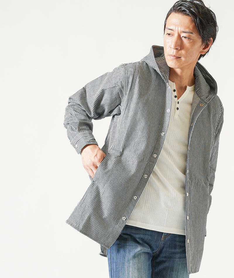 バイカーファッション・夏のちょいワルメンズ3点コーデセット 黒長袖シャツパーカー×白半袖Tシャツ×インディゴストレッチデニムパンツ - Image 12