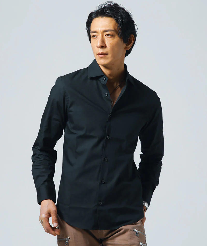 日本製ホリゾンタルカラー無地・ストライプ長袖スリムフィットシャツ - Image 36