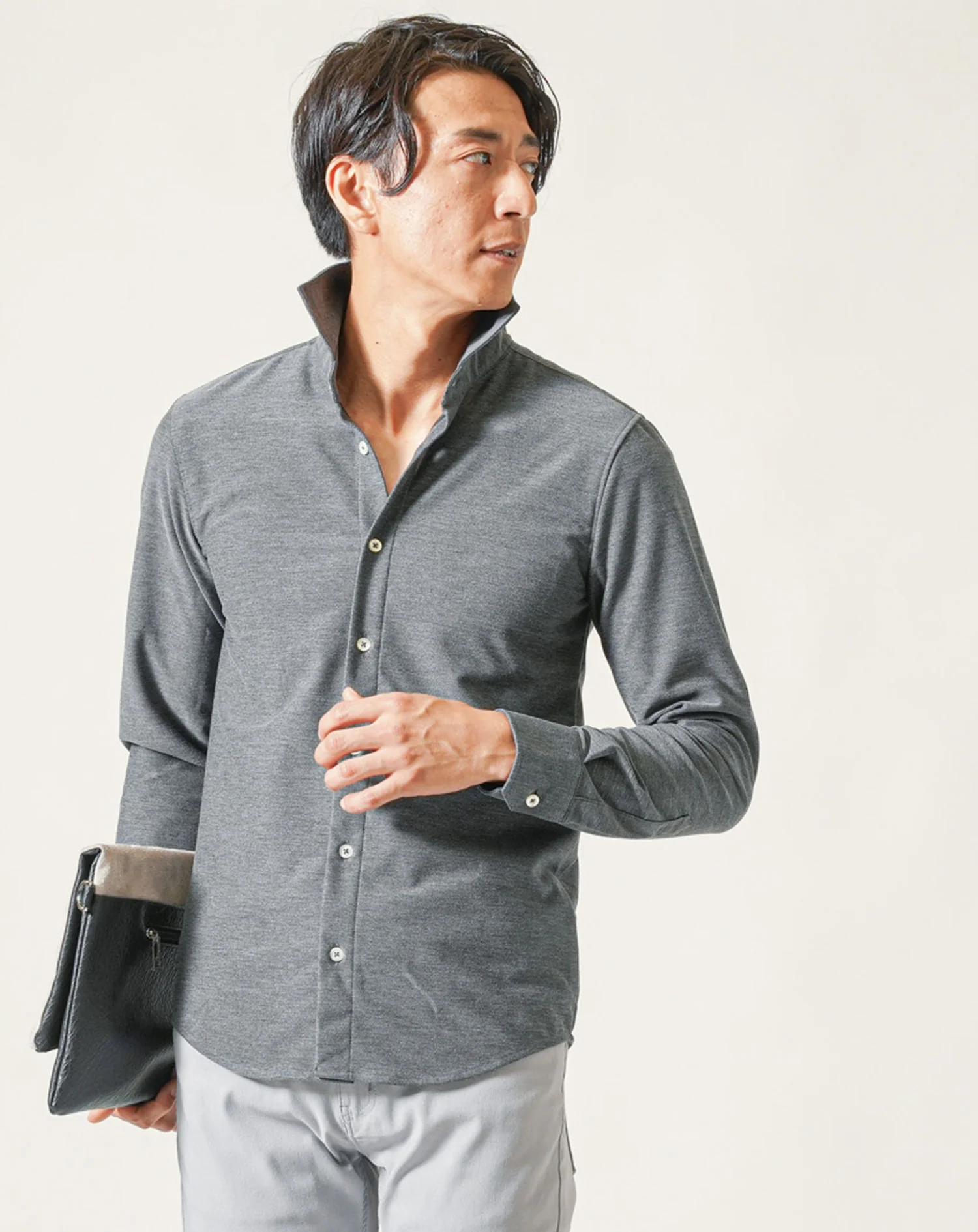 日本製ニットライクホリゾンタルカラー長袖シャツ - Image 30