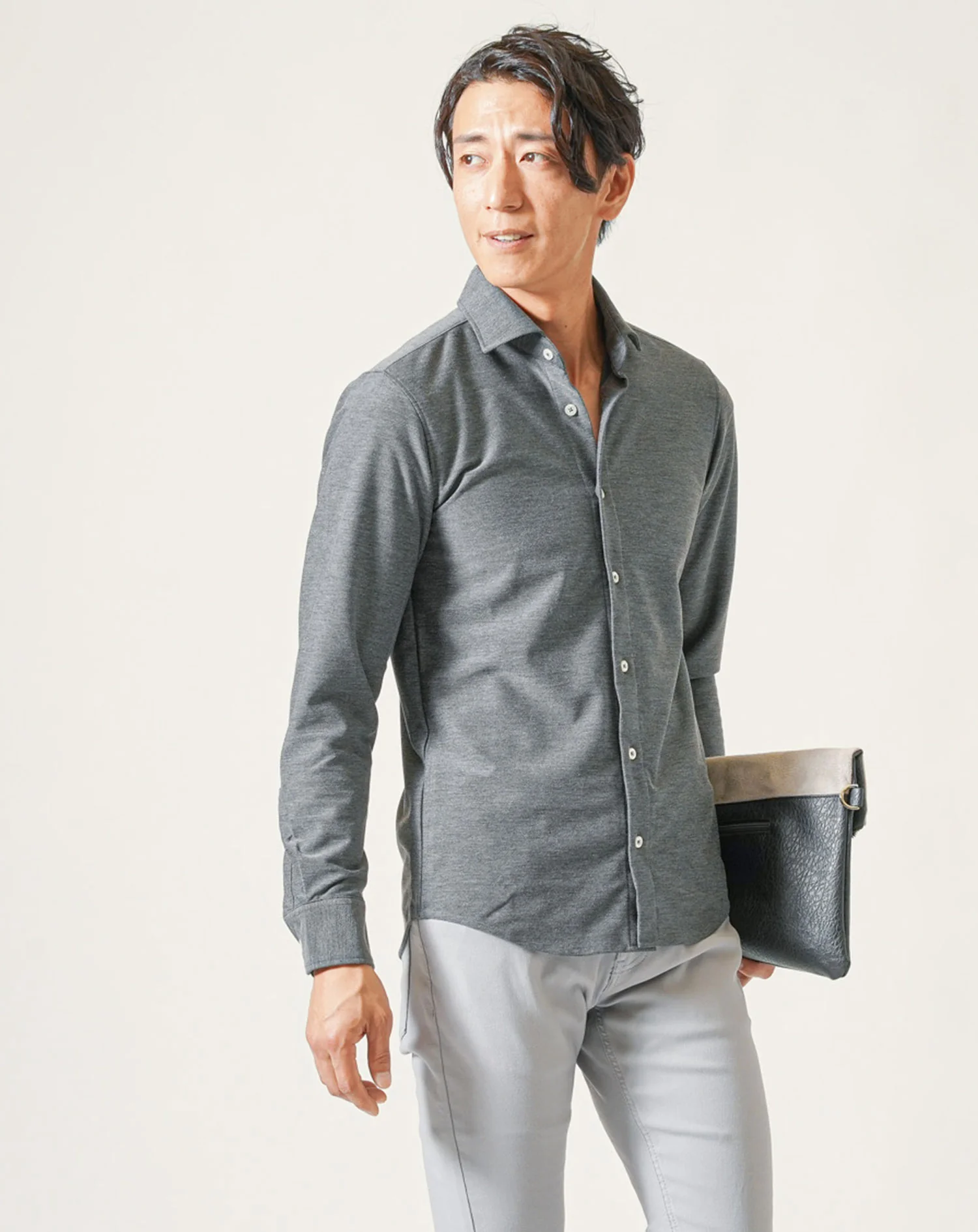 日本製ニットライクホリゾンタルカラー長袖シャツ - Image 32