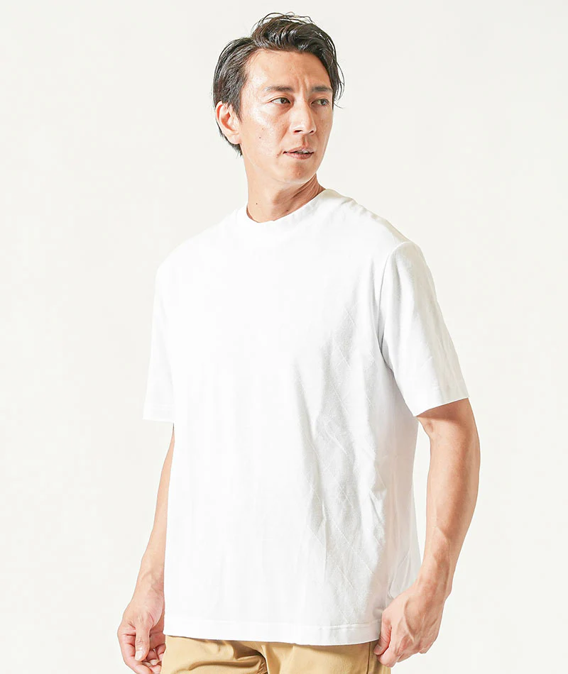ジャケット専用インナークールマックス素材シャドーアーガイル半袖モックネッククルーネックTシャツ - Image 10