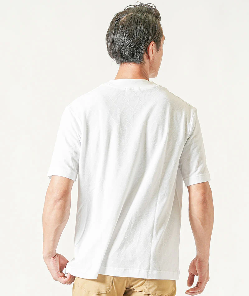 ジャケット専用インナークールマックス素材シャドーアーガイル半袖モックネッククルーネックTシャツ - Image 12