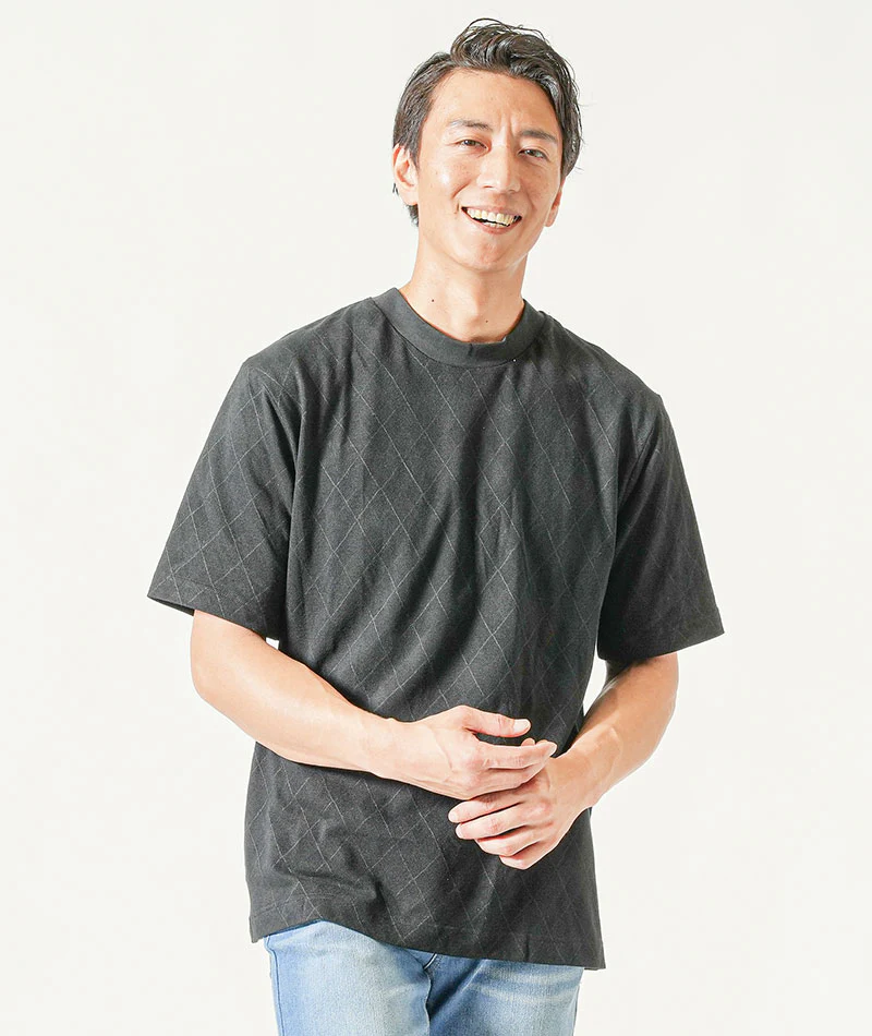 ジャケット専用インナークールマックス素材シャドーアーガイル半袖モックネッククルーネックTシャツ - Image 16
