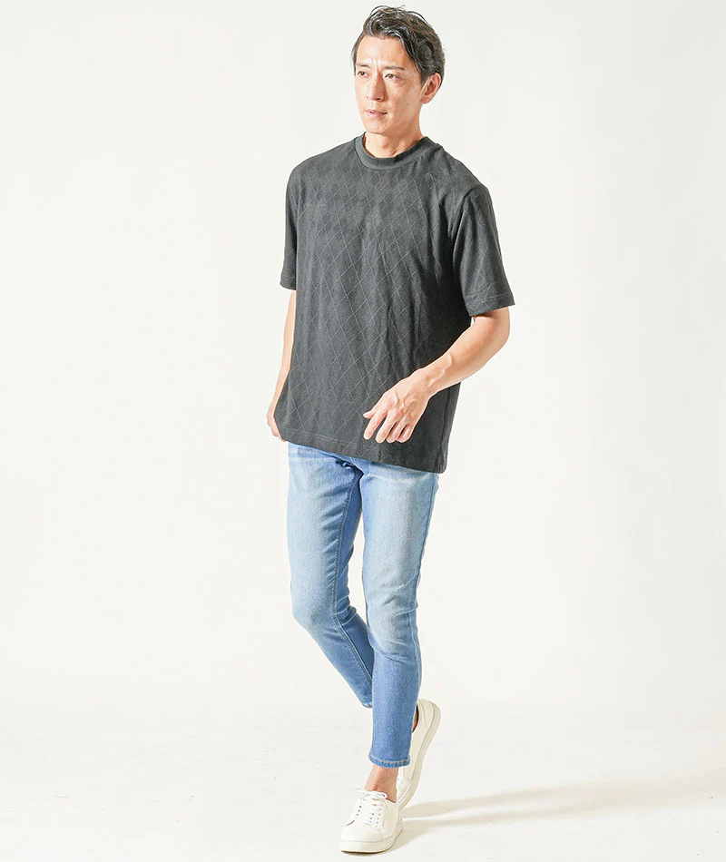 ジャケット専用インナークールマックス素材シャドーアーガイル半袖モックネッククルーネックTシャツ - Image 17