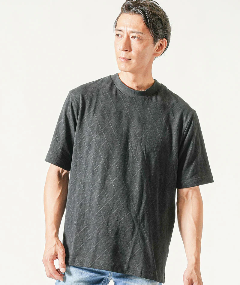 ジャケット専用インナークールマックス素材シャドーアーガイル半袖モックネッククルーネックTシャツ - Image 18