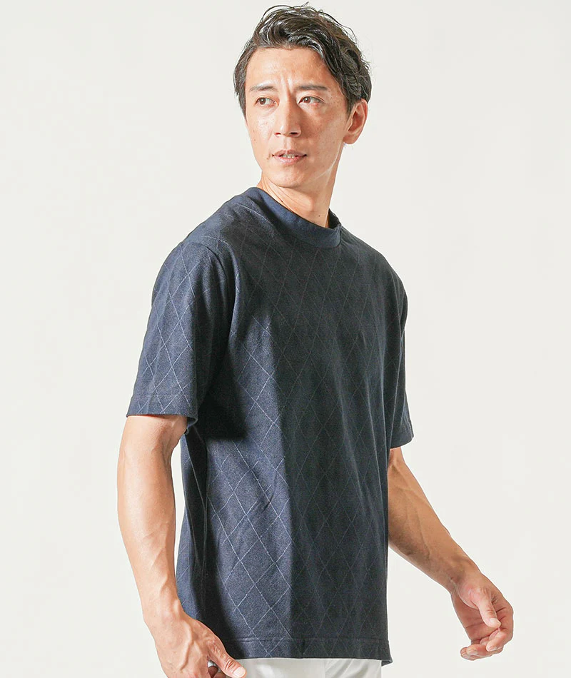 ジャケット専用インナークールマックス素材シャドーアーガイル半袖モックネッククルーネックTシャツ - Image 20