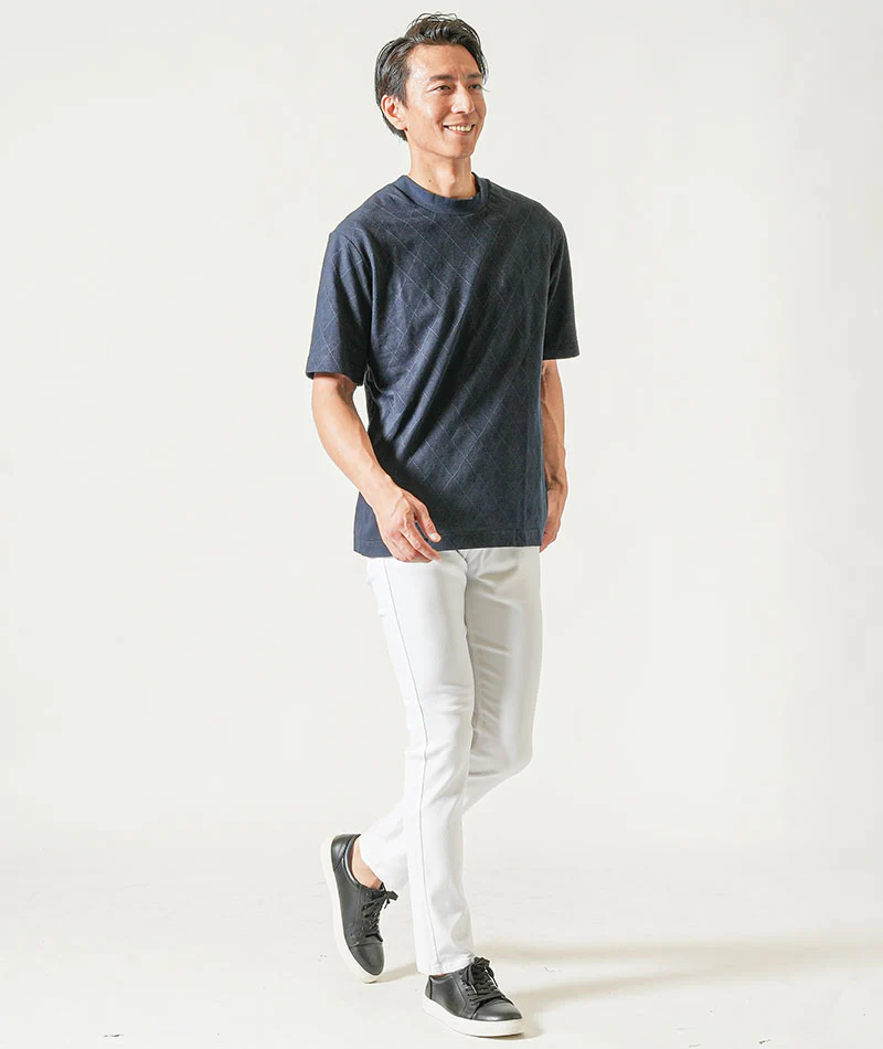 ジャケット専用インナークールマックス素材シャドーアーガイル半袖モックネッククルーネックTシャツ - Image 21