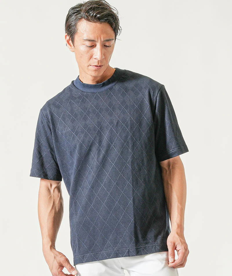 ジャケット専用インナークールマックス素材シャドーアーガイル半袖モックネッククルーネックTシャツ - Image 22