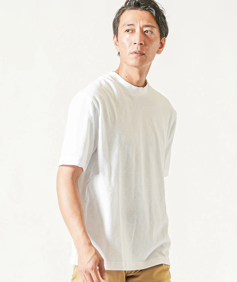 ジャケット専用インナークールマックス素材シャドーアーガイル半袖モックネッククルーネックTシャツ - Image 9
