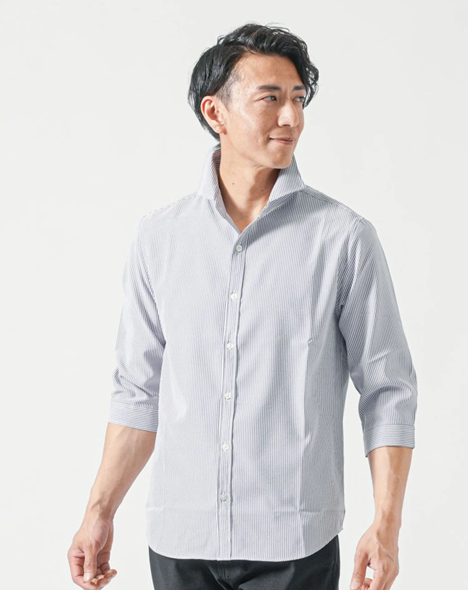接触冷感日本製ホリゾンタルカラーストレッチ7分袖シャツ - Image 26
