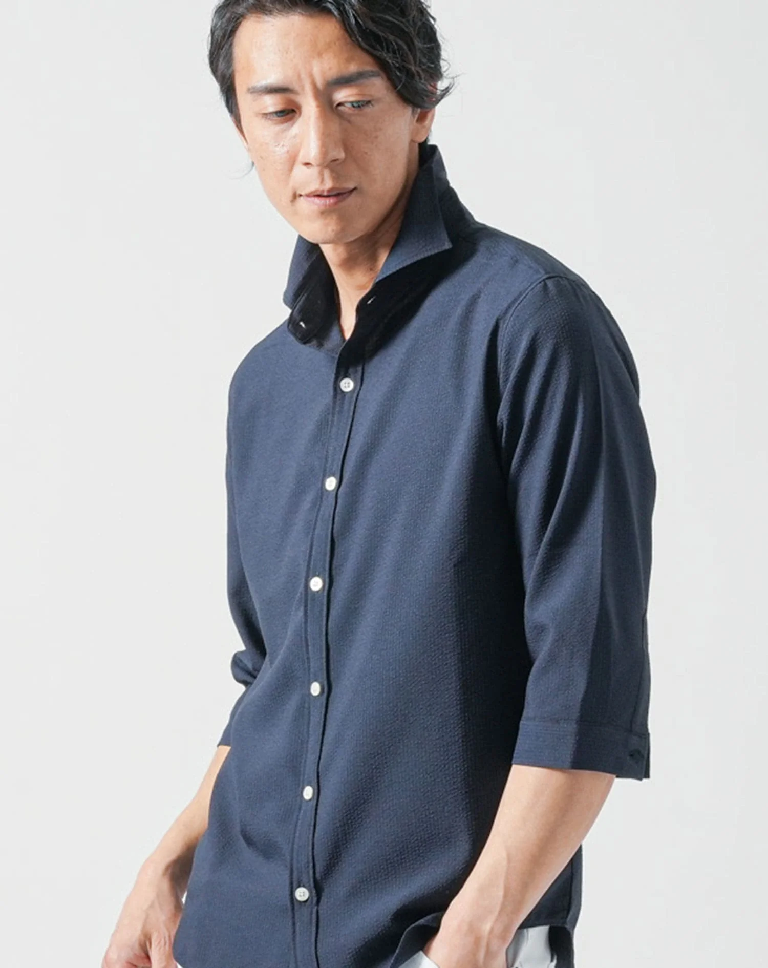 接触冷感日本製ホリゾンタルカラーストレッチ7分袖シャツ - Image 36