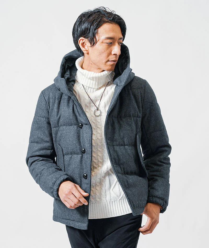 ウール混フード付きプレミアムダウンジャケット - Image 31