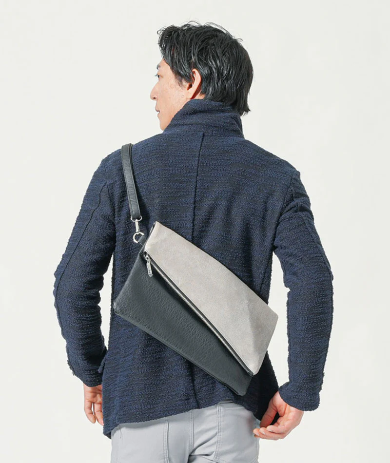 PUレザー×スエード素材切り替え口折れクラッチバッグ - Image 16