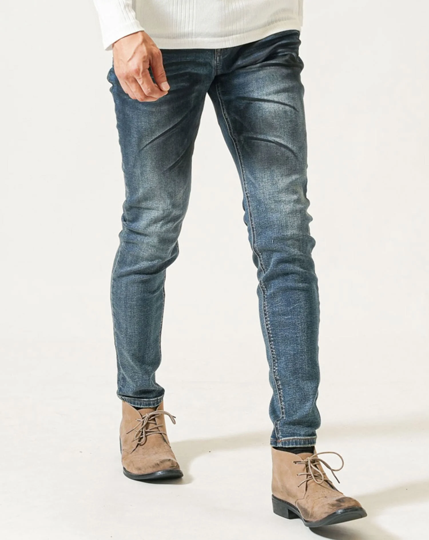 立体ヒゲ加工スキニーテーパードストレッチデニムパンツ - Image 5