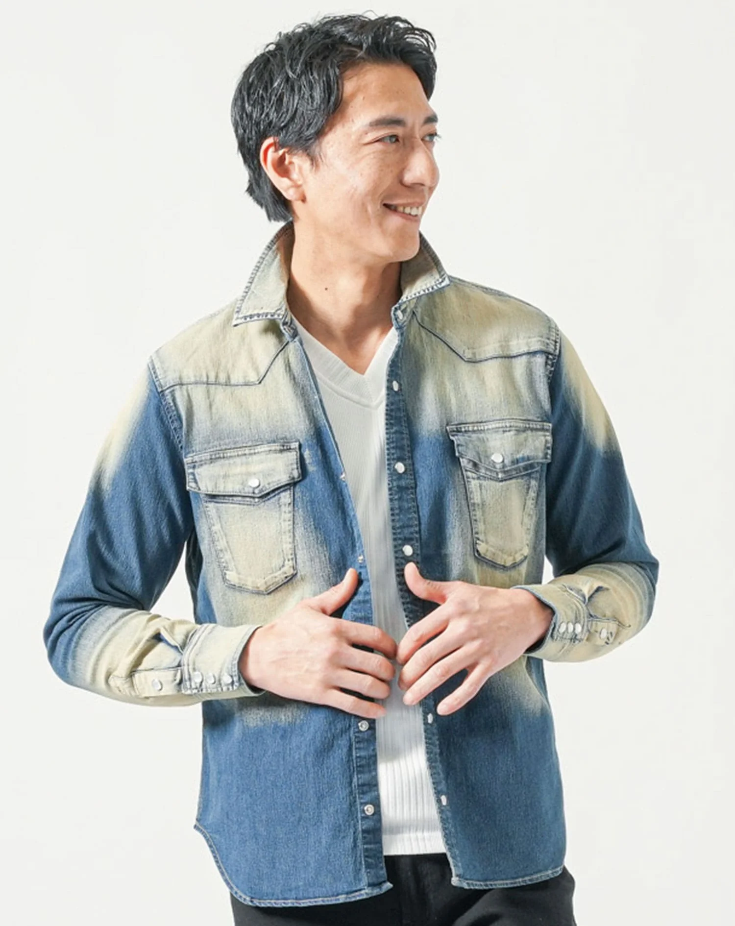 ヴィンテージ加工長袖ウエスタンデニムシャツ - Image 14