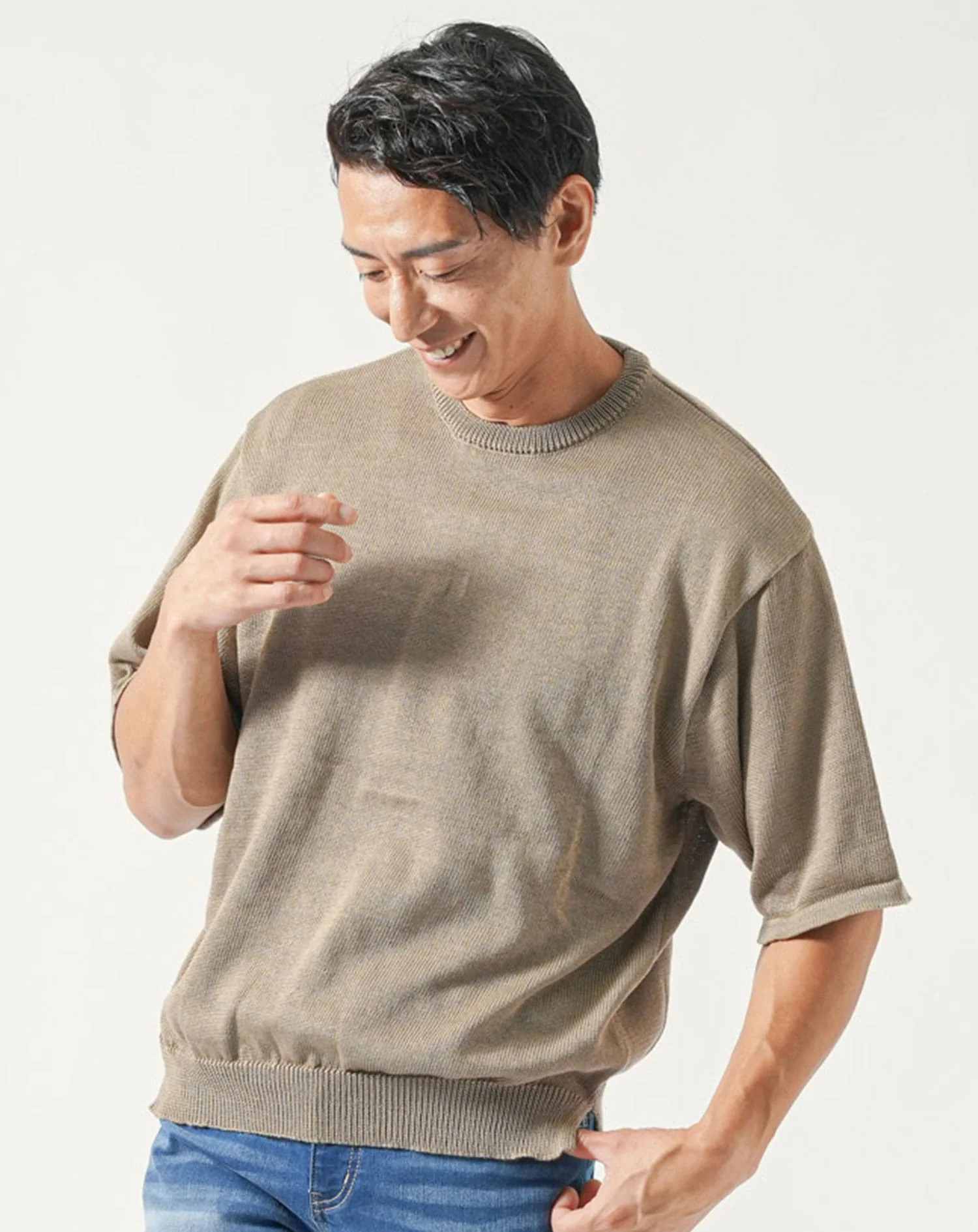 接触冷感オーバーサイズ半袖サマーニットTシャツ - Image 36