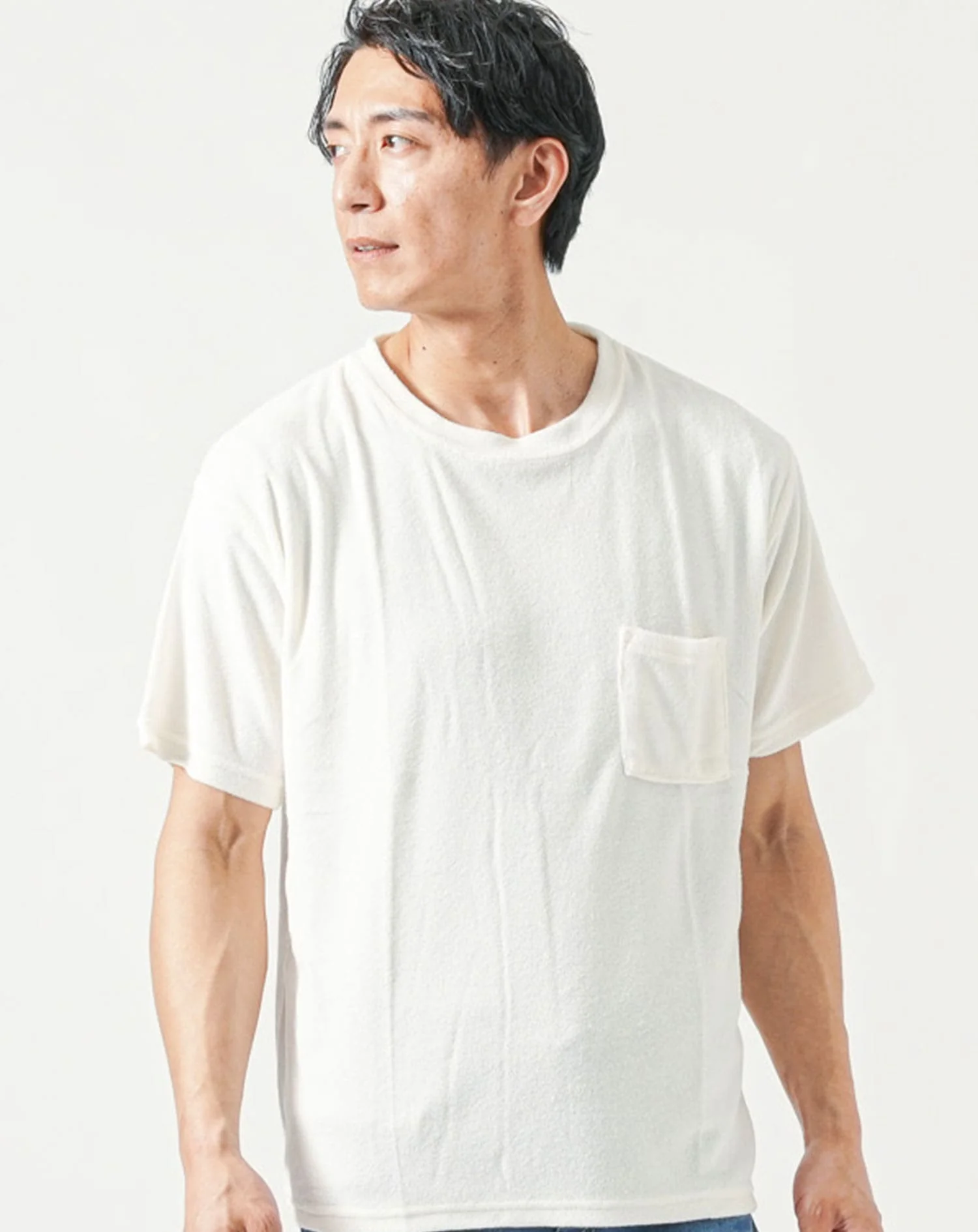 涼しい接触冷感パイル素材半袖クルーネックＴシャツ - Image 2
