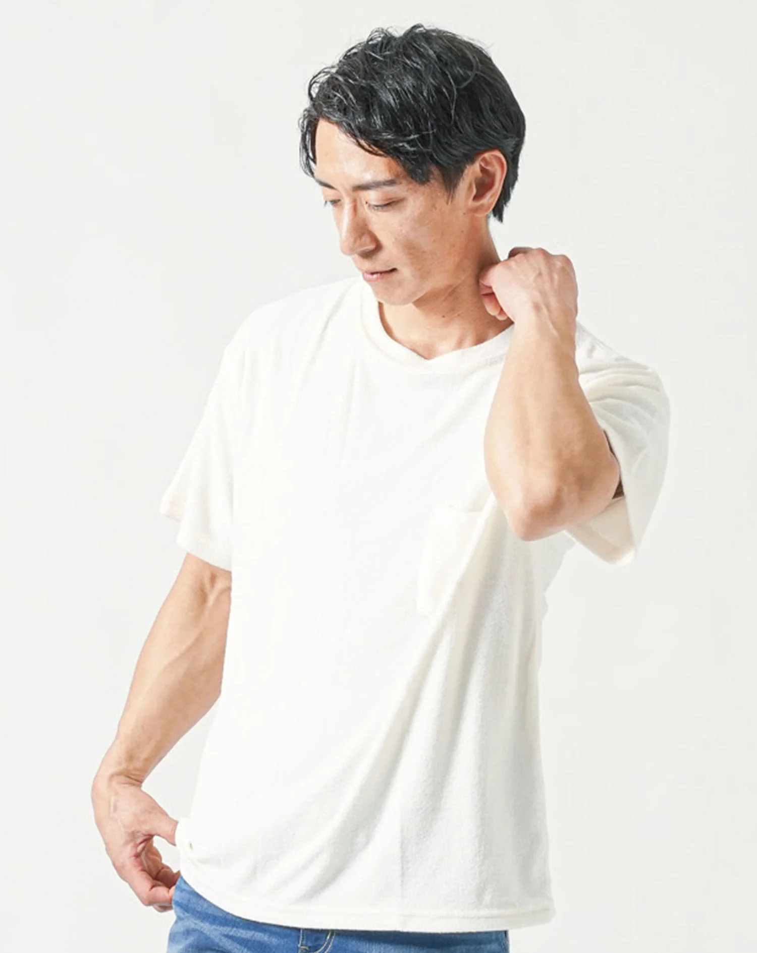 涼しい接触冷感パイル素材半袖クルーネックＴシャツ - Image 5